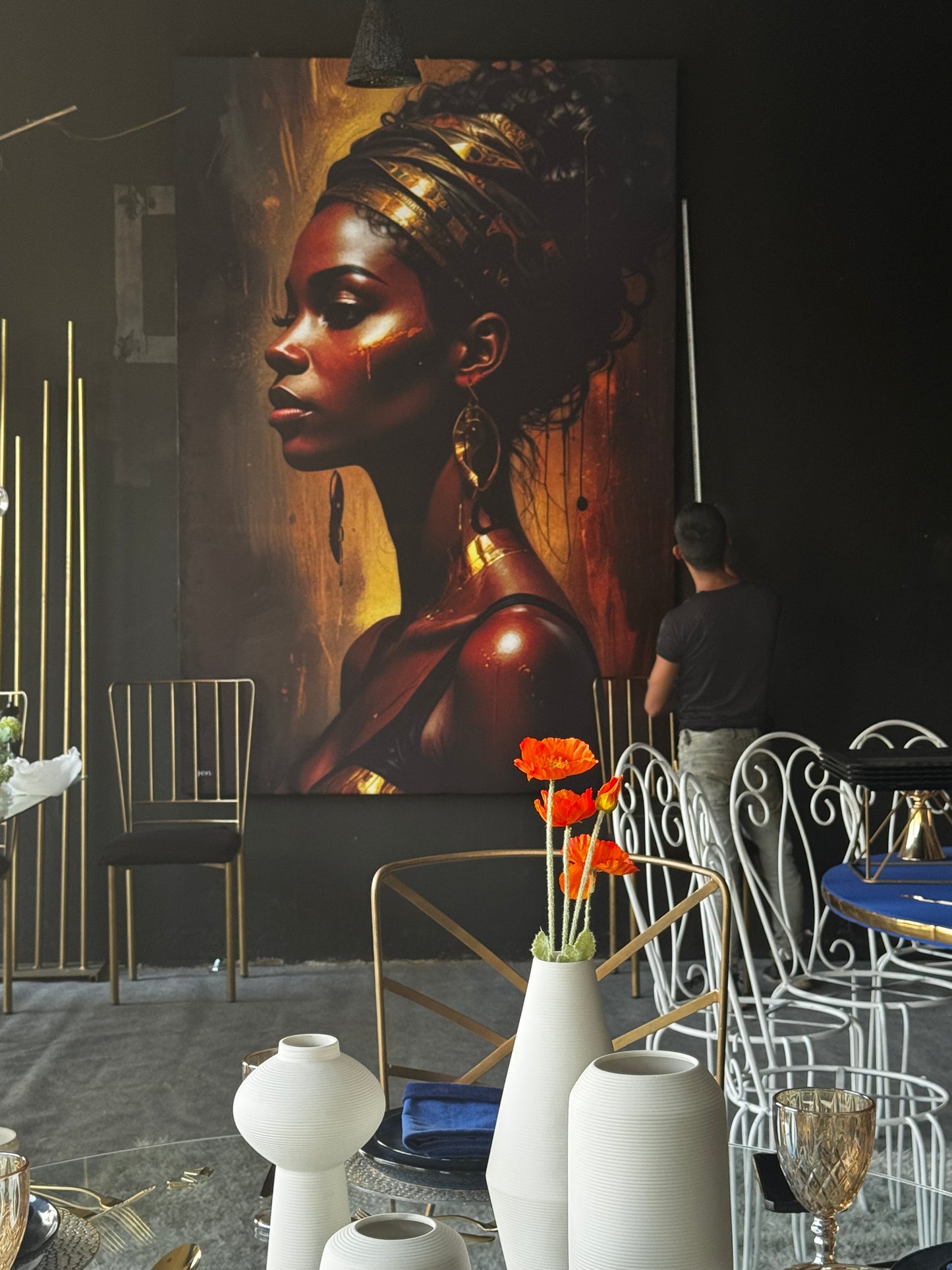 Golden Grace – Large African Woman Portrait Wall Art (Luxury Digital Painting )
