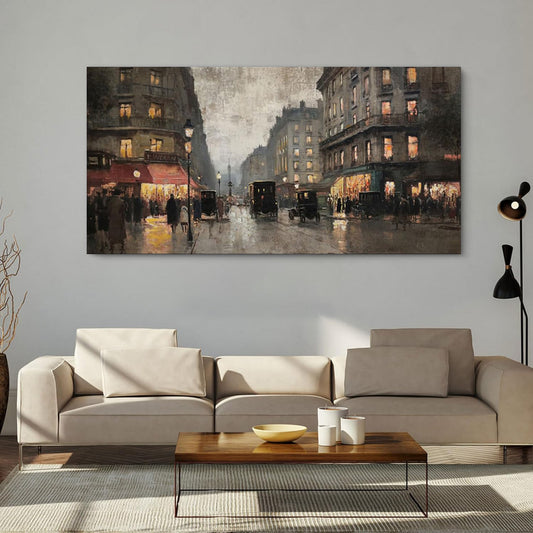 Nostalgic Winter Street Landscape - Canvas