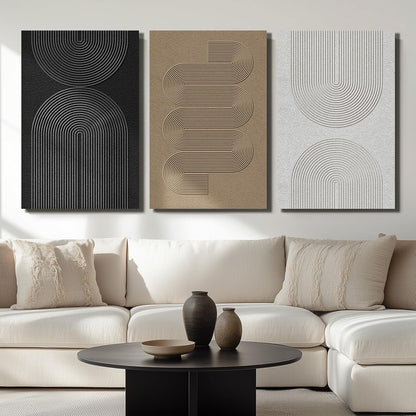 Boho Modern Neutral Abstract Wall Art for Living Room, 3 Piece Black and White Canvas Prints Paintings Artwork for Walls