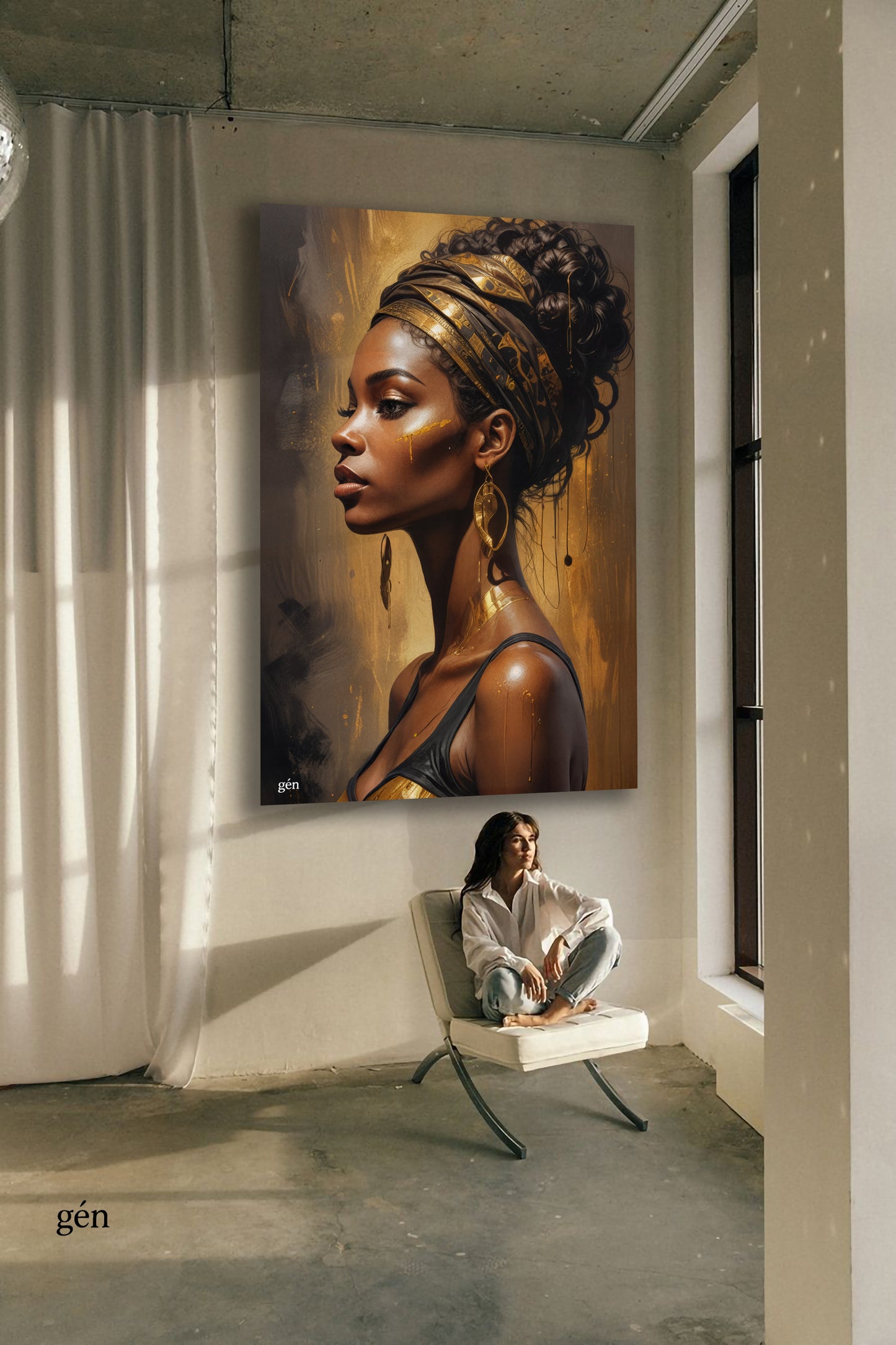 Golden Grace – Large African Woman Portrait Wall Art (Luxury Digital Painting )