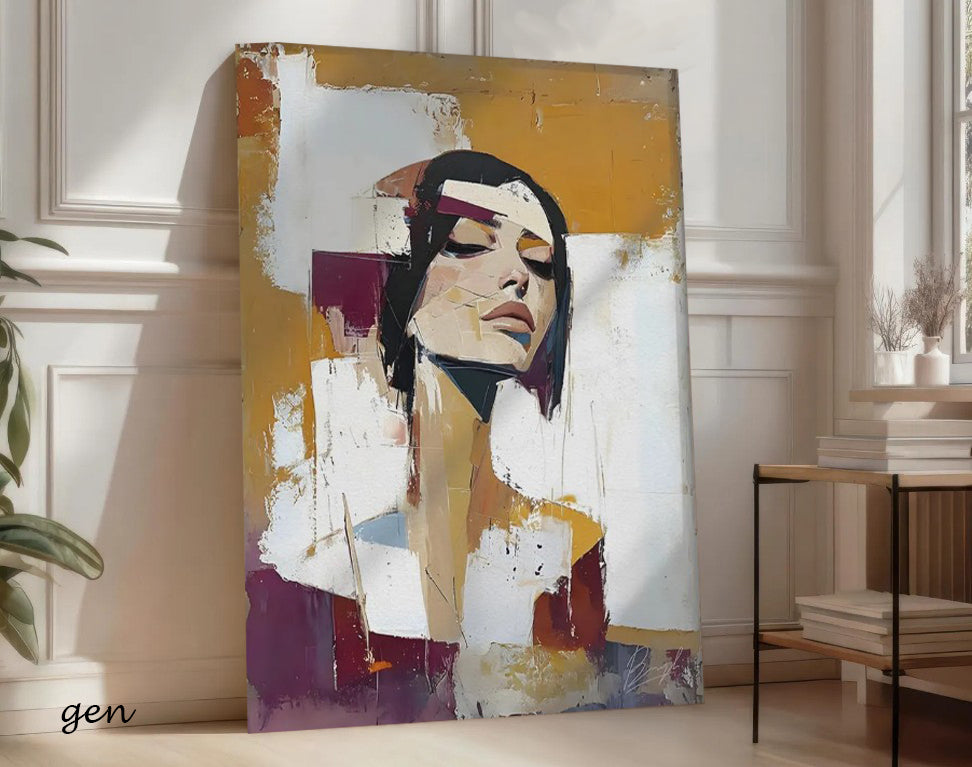 Golden Serenity – Modern Abstract Female Portrait Canvas