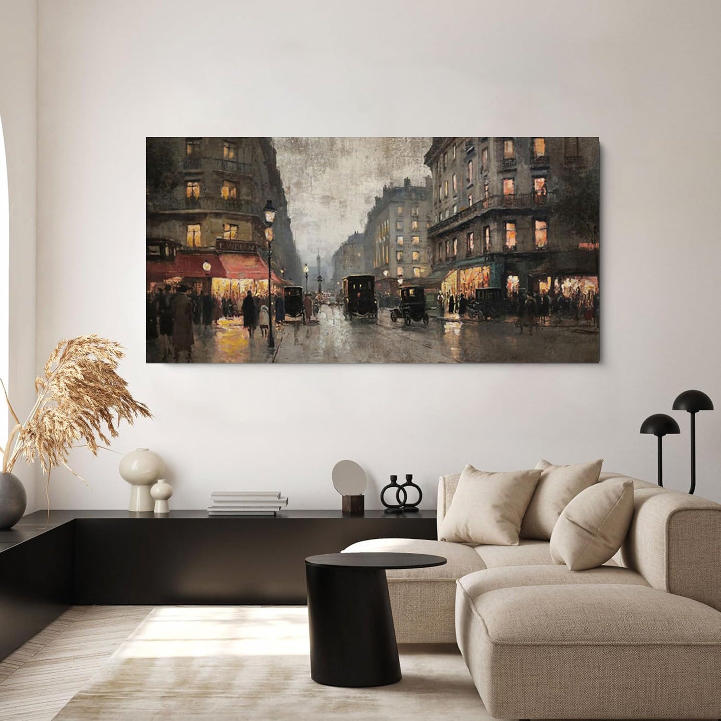 Nostalgic Winter Street Landscape - Canvas