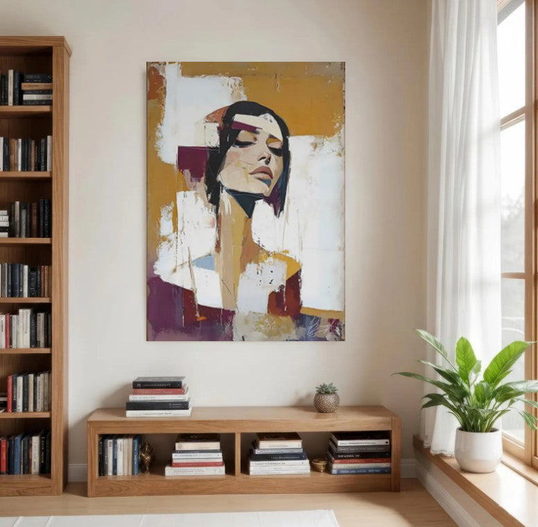 Golden Serenity – Modern Abstract Female Portrait Canvas
