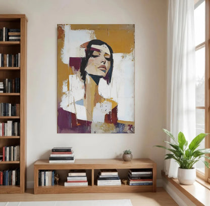 Golden Serenity – Modern Abstract Female Portrait Canvas