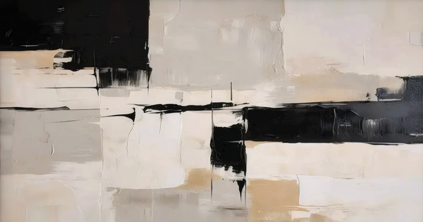 Altered State Minimalist Abstract Canvas Art | Black & Beige Textured Wall Painting