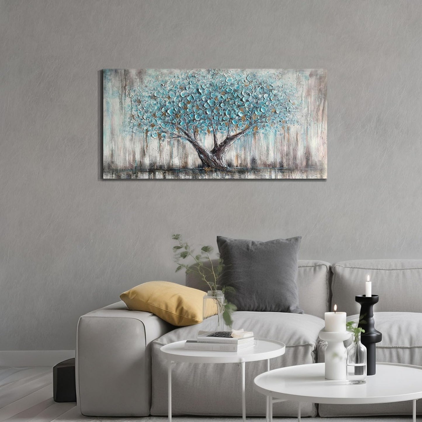Arjun Tree of Life Wall Art Canvas for Living Room Blue Tree Nature Teal Print