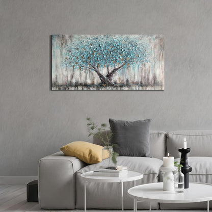 Arjun Tree of Life Wall Art Canvas for Living Room Blue Tree Nature Teal Print