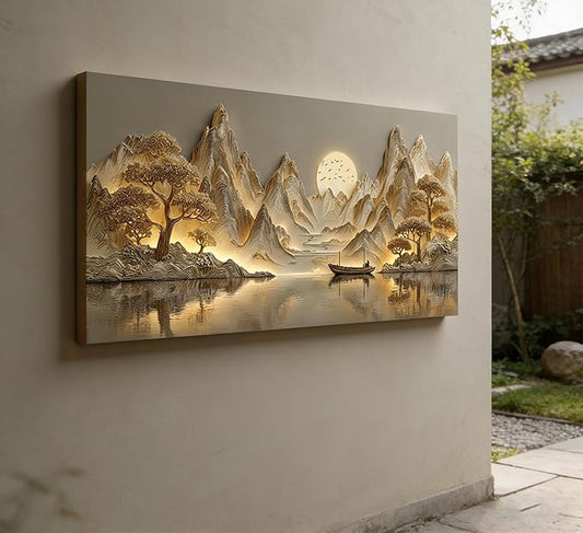 Golden Serenity Mountain Landscape Canvas Print