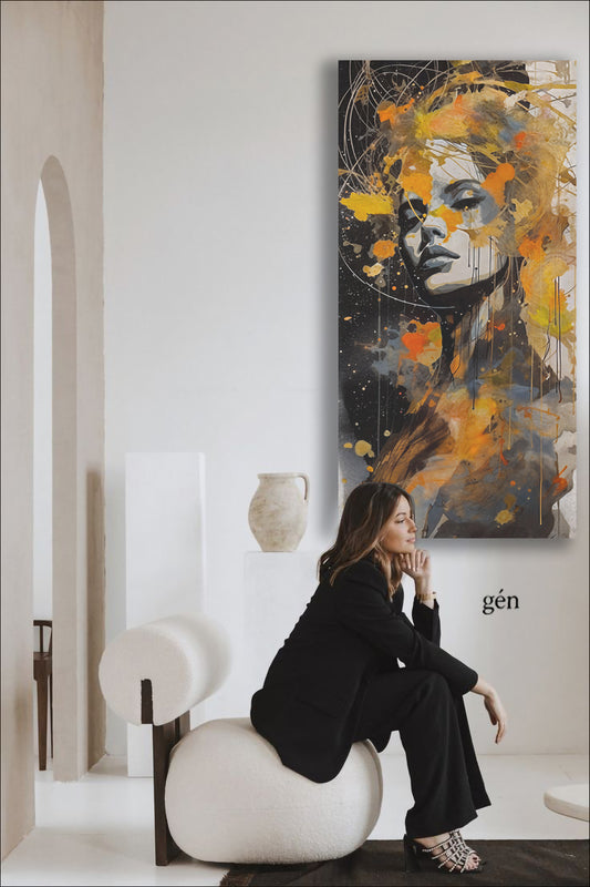 Fiery Expression in Bold Colors | Modern Canvas Painting-Abstract Portrait Wall Art