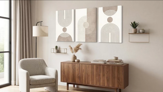 Set of 3 Neutral Boho Geometric Canvas Prints