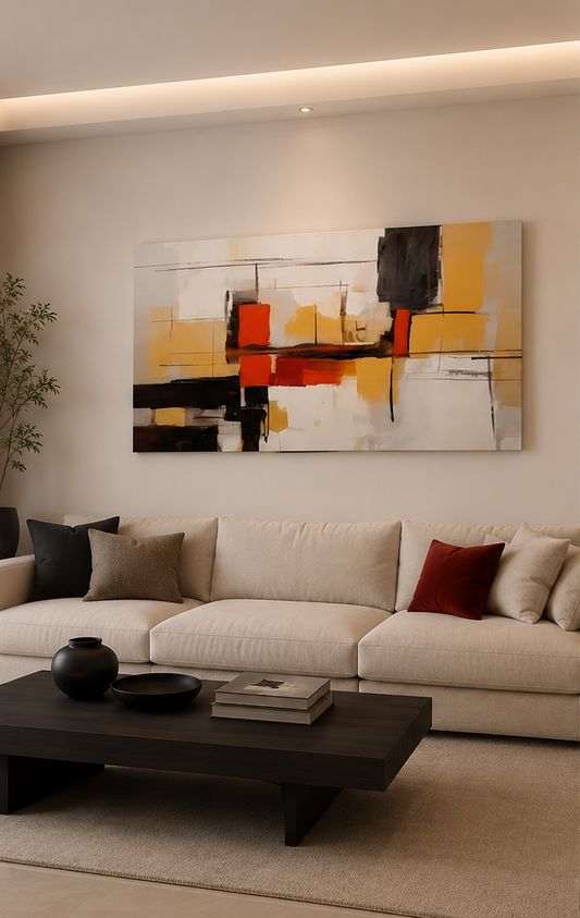 Ivory Illusions Red and Beige Abstract Print