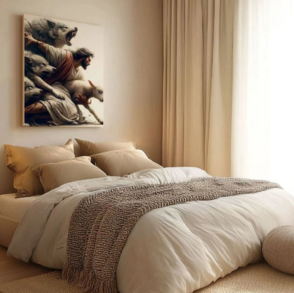 Jesus Protecting Lamb from Wolves - Canvas