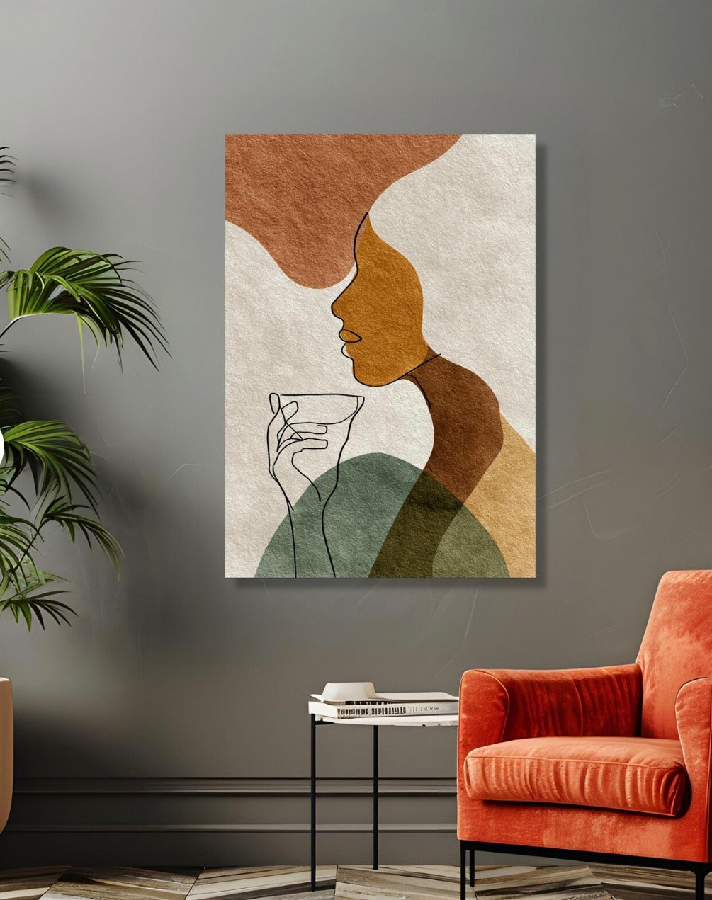 Abstract Harmony – Modern Minimalist Woman Line Art Canvas in Earth Tones