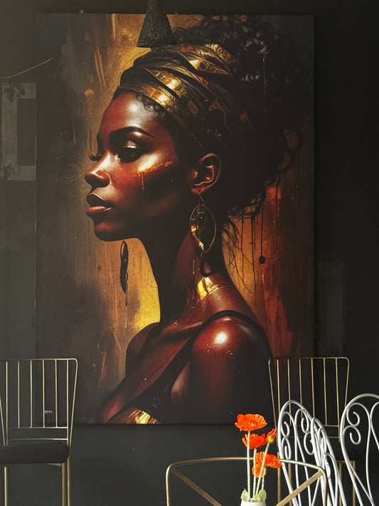Golden Grace – Large African Woman Portrait Wall Art (Luxury Digital Painting )