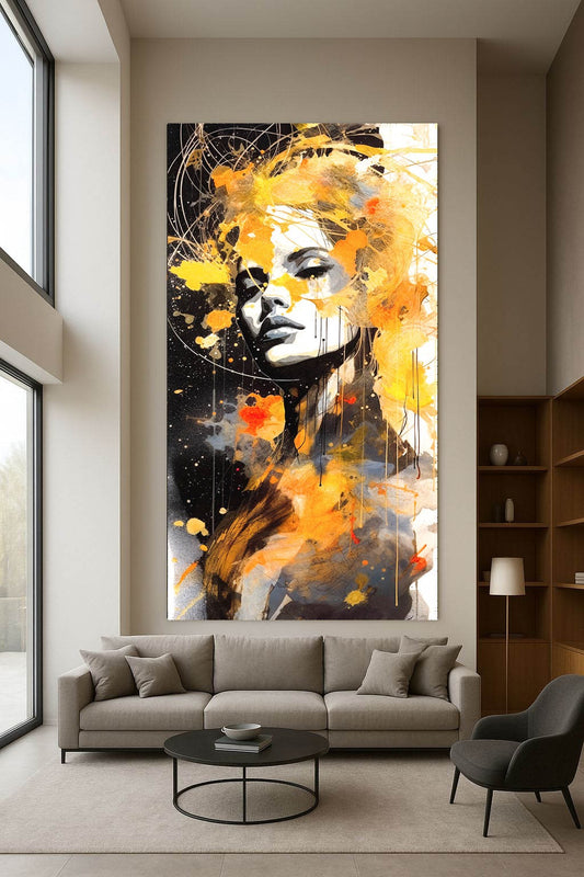 Fiery Expression in Bold Colors | Modern Canvas Painting-Abstract Portrait Wall Art