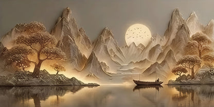 Golden Serenity Mountain Landscape Canvas Print
