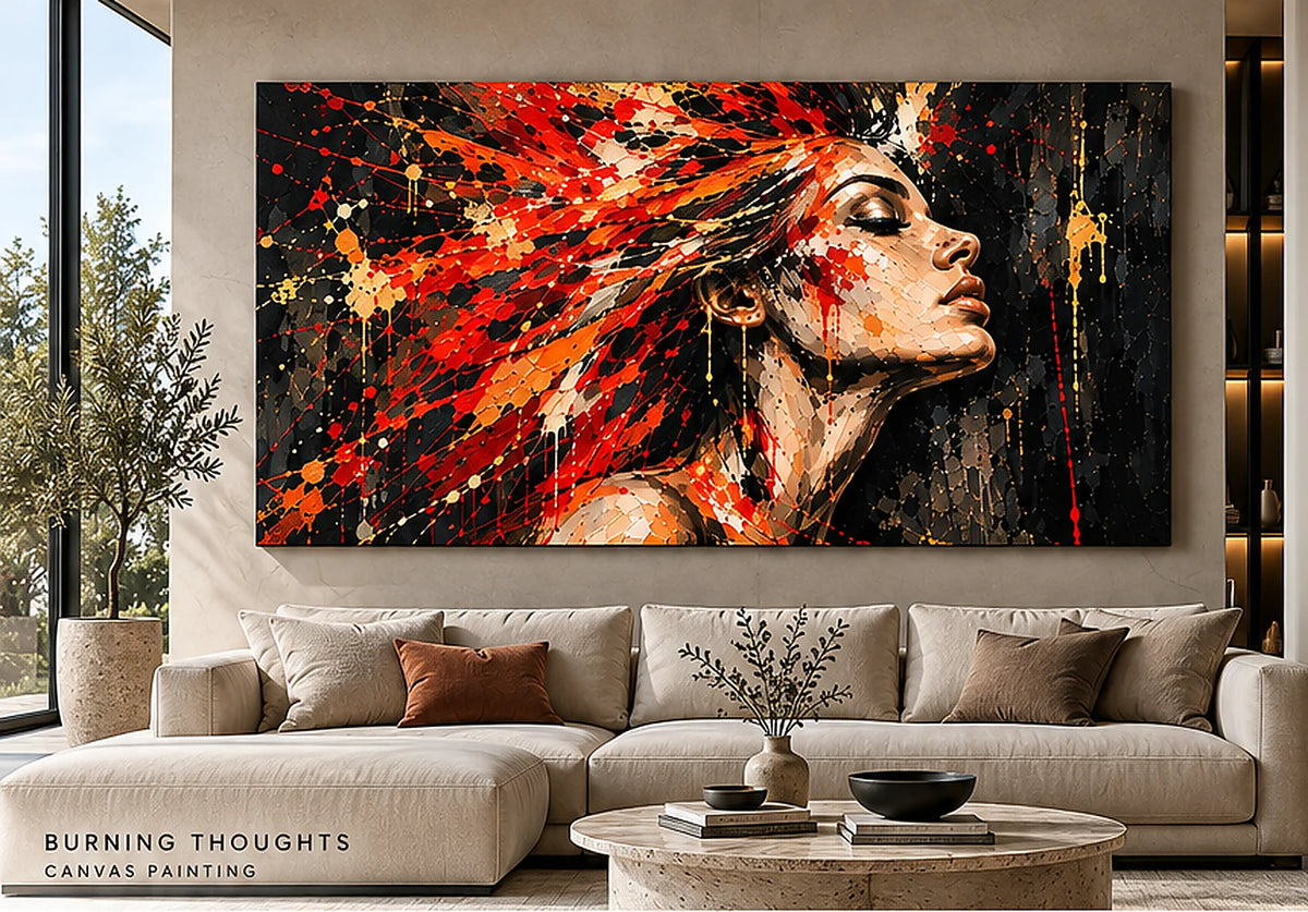 Burning Thoughts abstract canvas in luxury living room